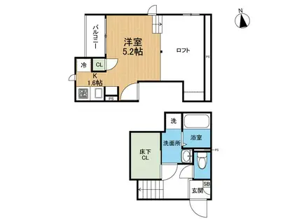 CB坪井シエスタ(1K/1階)の間取り写真