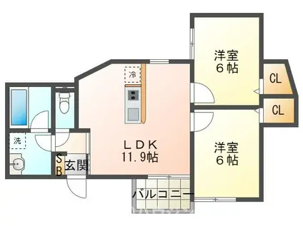 S APT.玉津町(2LDK/1階)の間取り写真