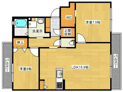 メイプルヒルズ(2LDK/1階)の間取り写真