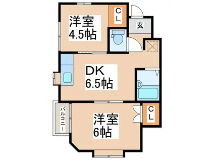 竹内ハイツ(2DK/2階)の間取り写真