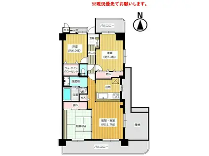 スカイハイツ甚目寺L棟 TO(3LDK/11階)の間取り写真