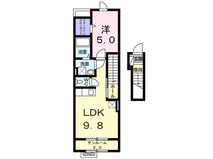 グラース ヴィラ (1LDK/2階)の間取り写真