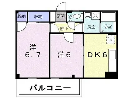 サウスヴィラ(2DK/2階)の間取り写真