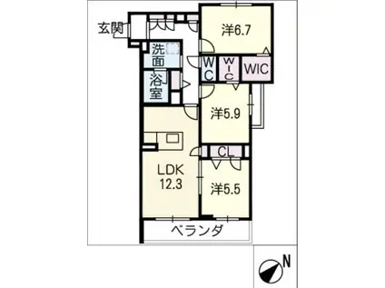 エコクリーンヒルズ名和(3LDK/2階)の間取り写真