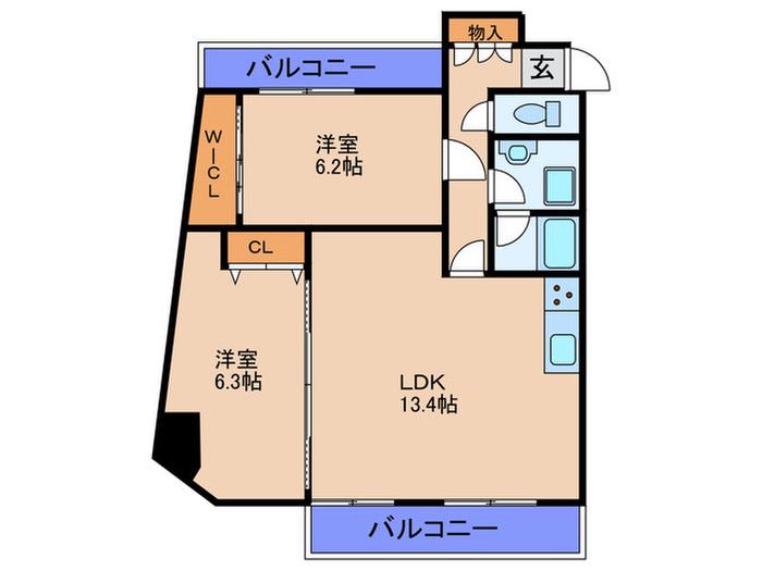 阪神ハイグレードマンション1番館(2LDK/4階)の間取り写真