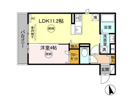 DROOM浜町II B棟(1LDK/2階)の間取り写真