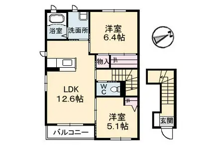 プロスペリーテA棟(2LDK/2階)の間取り写真