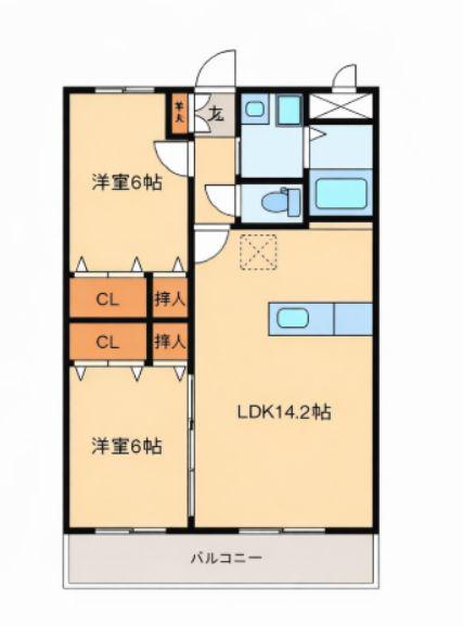 マリベール赤江(2LDK/1階)の間取り写真