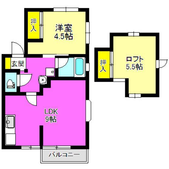 ヴィラWINGI(1LDK/2階)の間取り写真