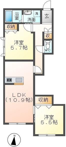 リラフォート国領(2LDK/1階)の間取り写真