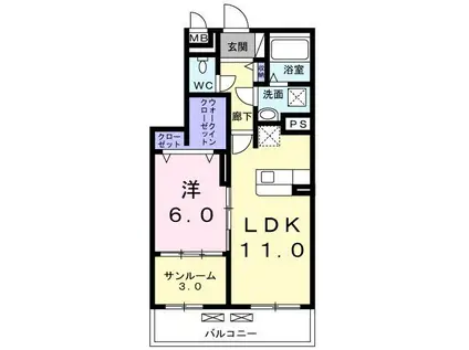 プラティーヌ(1LDK/3階)の間取り写真