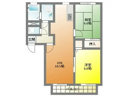 ベルタウンB(2LDK/2階)の間取り写真