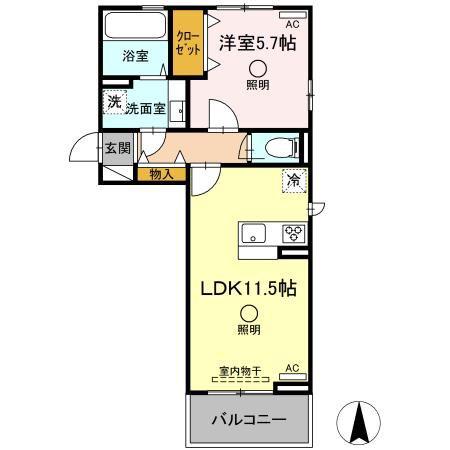 セレブ荒尾(1LDK/2階)の間取り写真