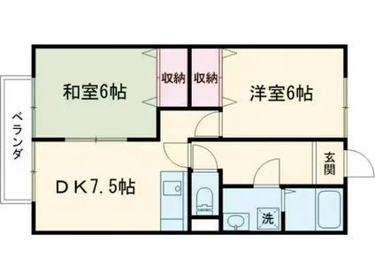 ライフステージ広瀬引土(2DK/2階)の間取り写真