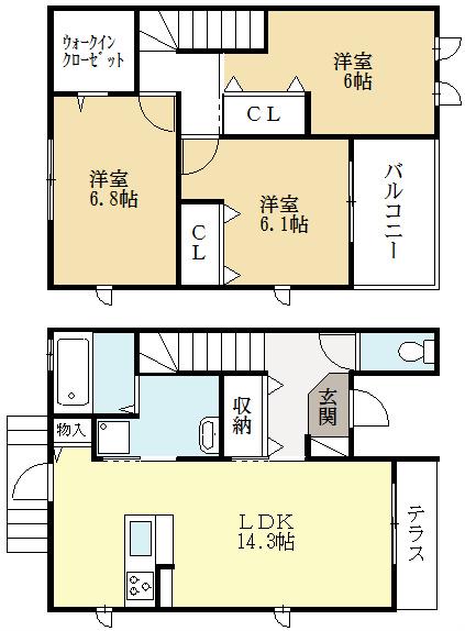 テラ パークス弐番館(3LDK/1階)の間取り写真