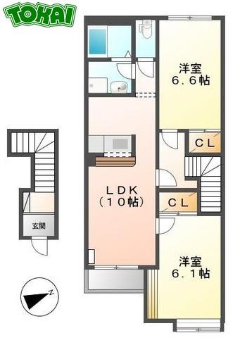 エルシャトーIII(2LDK/2階)の間取り写真