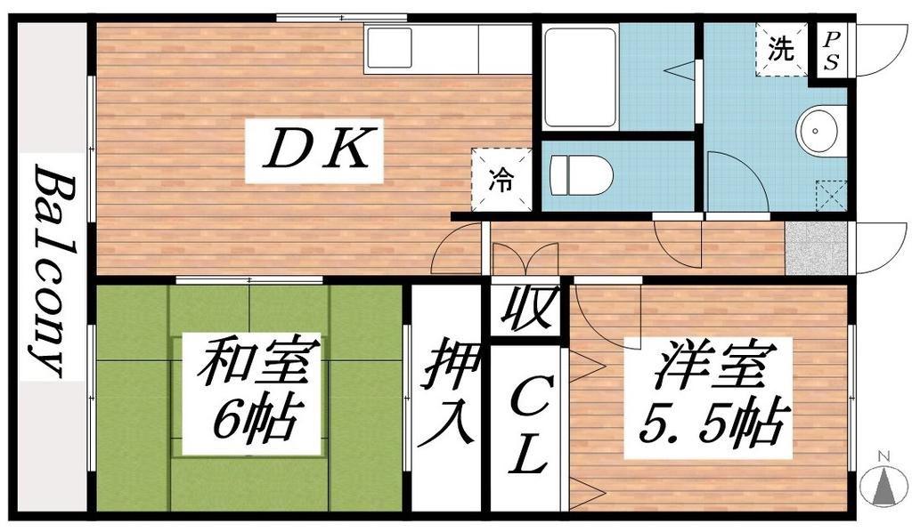 グリーンエイトIV(2DK/2階)の間取り写真