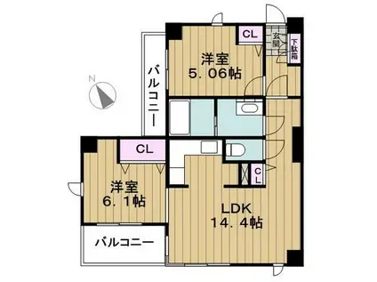 レジディア自由が丘(2LDK/5階)の間取り写真