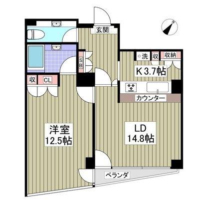 ポートタワー山下町(1LDK/9階)の間取り写真