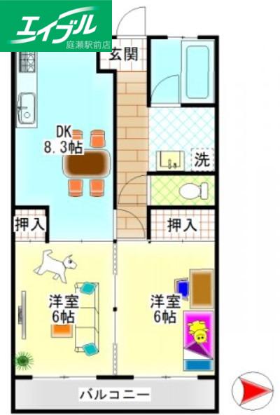 大建アーバンハイツ(2LDK/4階)の間取り写真