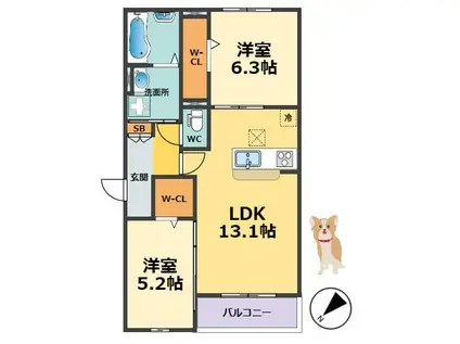 シーグレース浜甲子園(2LDK/3階)の間取り写真