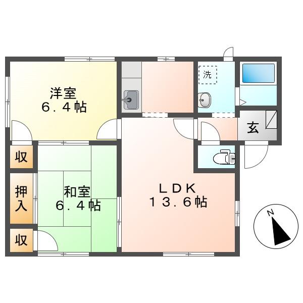フレグランス大島A棟(2LDK/1階)の間取り写真