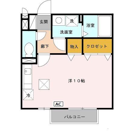 フローラ山ノ下(ワンルーム/1階)の間取り写真