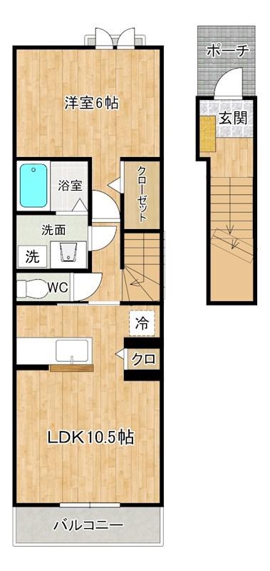 フレッシュリーB(1LDK/2階)の間取り写真