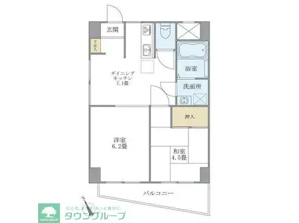 ソレアード東府中(2DK/9階)の間取り写真