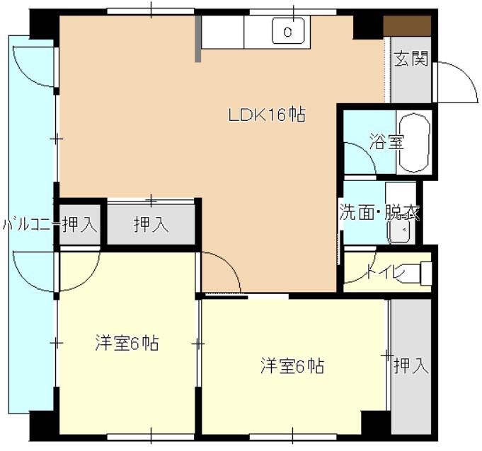 春山ビル(2LDK/2階)の間取り写真