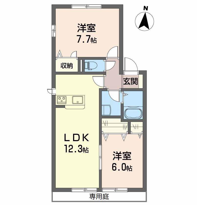 グランシードあい A(2LDK/1階)の間取り写真