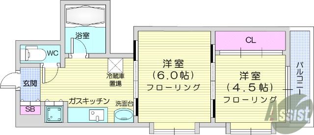 アルデール南鍛冶町(2DK/2階)の間取り写真