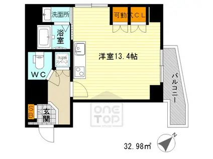 アンフィニⅩ(ワンルーム/2階)の間取り写真