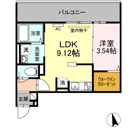 ARIGA 10 D棟(1LDK/3階)の間取り写真
