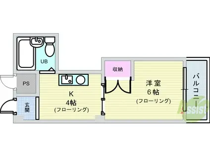 プレアール夕日丘(1K/2階)の間取り写真