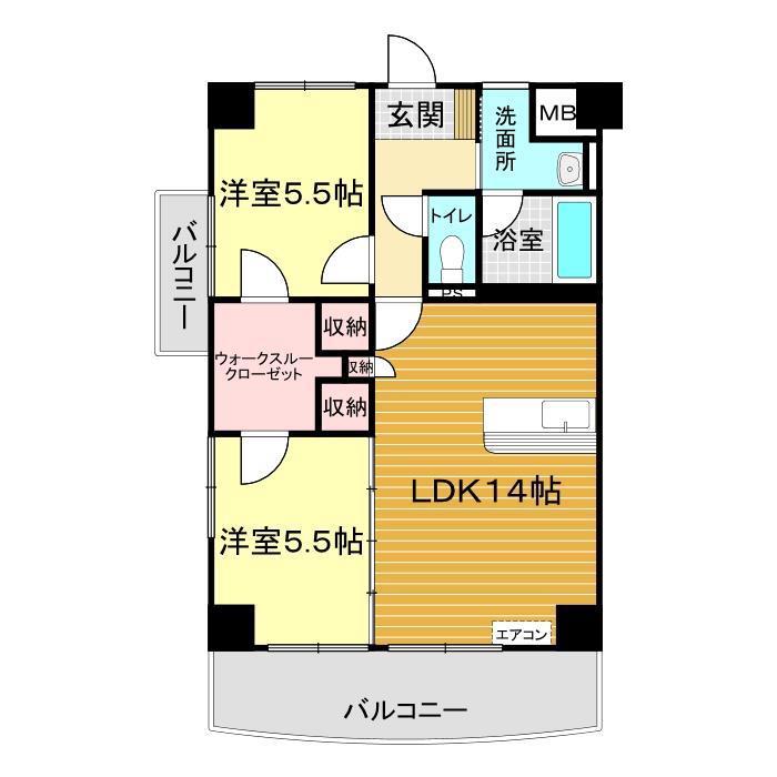 グルーヴ新下関(2LDK/4階)の間取り写真