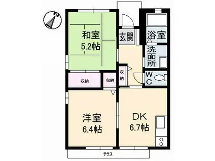 ヴェルジュ B棟(2DK/1階)の間取り写真