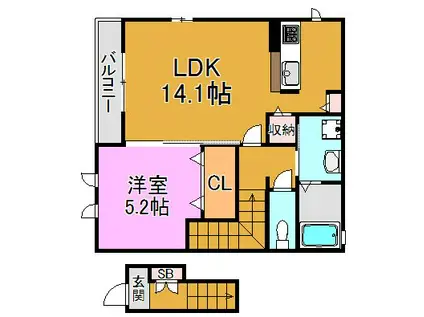 IKメゾン A棟・B棟(1LDK/2階)の間取り写真