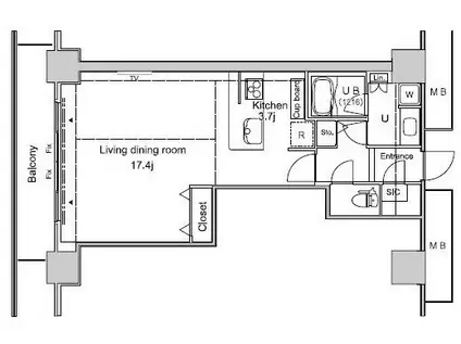 パシフィックロイヤルコートみなとみらい アーバンタワー(ワンルーム/17階)の間取り写真