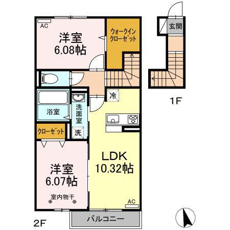 エスポアール・タカムラV(2LDK/2階)の間取り写真