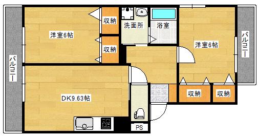 グランメールA棟(2LDK/2階)の間取り写真