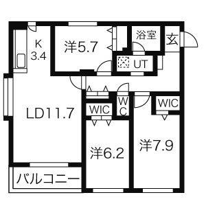 エクレール新琴似(3LDK/3階)の間取り写真