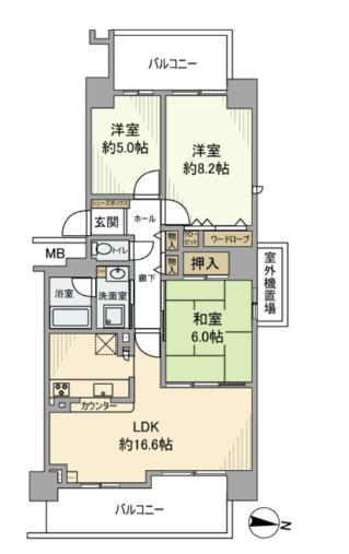 RICウエストコート7番街5番館(3LDK/4階)の間取り写真