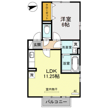 リビングタウン舟橋弐番館(1LDK/2階)の間取り写真