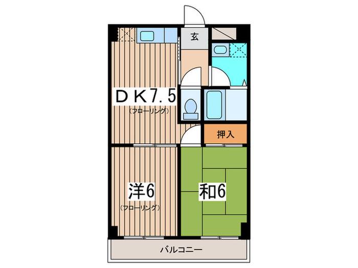 ハイブリッヂPAO(2DK/4階)の間取り写真