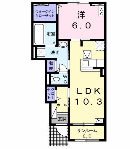 プランドール岐南(1LDK/1階)の間取り写真