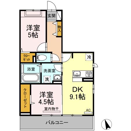 ヴィルセインビル(2DK/3階)の間取り写真