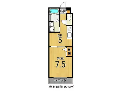 サクシード深草(1DK/2階)の間取り写真