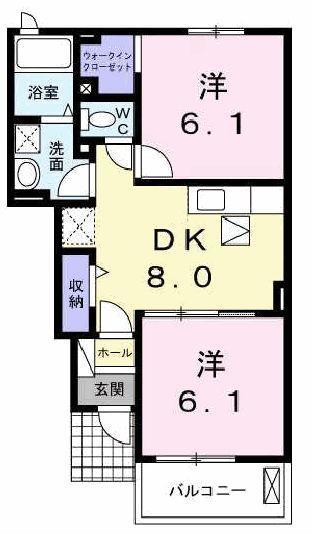 イルパラッツオアミダII(2DK/1階)の間取り写真