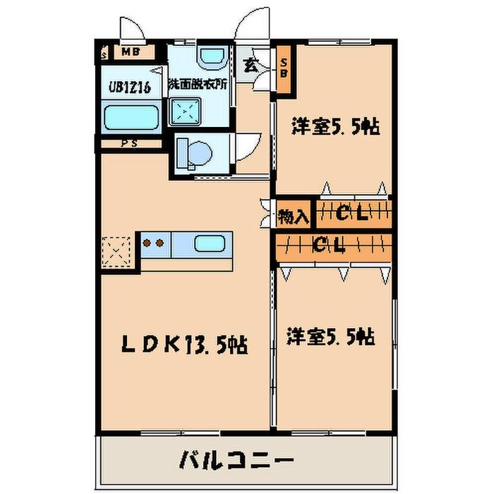 ヒルズ折尾(2LDK/2階)の間取り写真